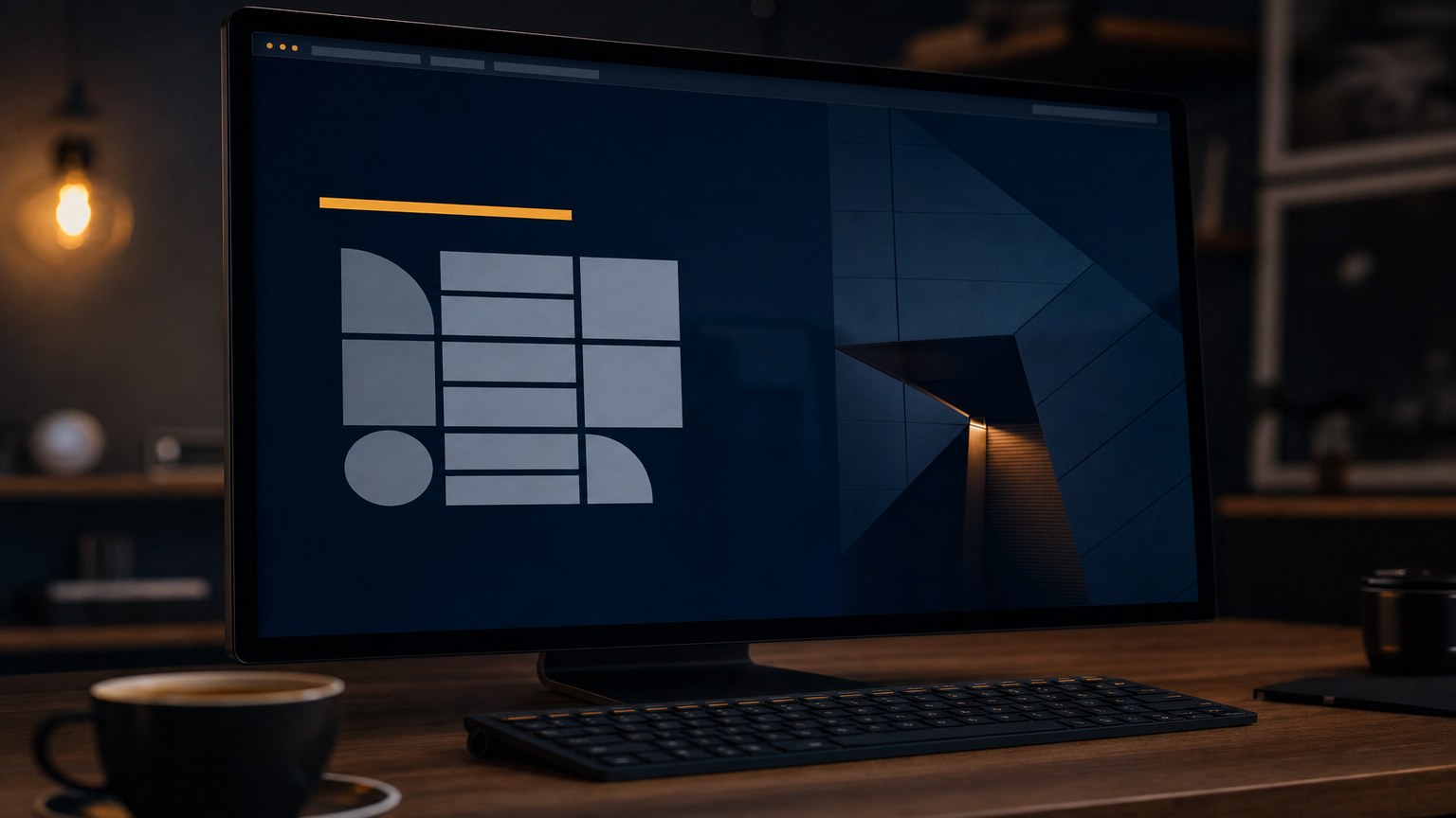 Präsentation mit KI erstellen: fertiges HTML-Deck im Browser, dunkelblaue Folie mit Akzentlinie