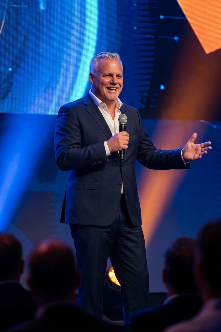 Maik Schwede auf der Bühne — Speaker zu Resilienz, Unternehmertum und Comeback