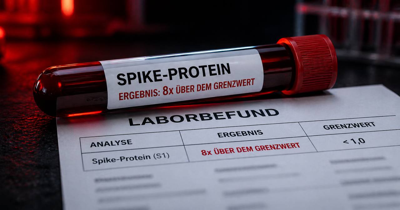 Spike-Protein Laborbefund - Blutprobe mit Ergebnis 8x über dem Grenzwert